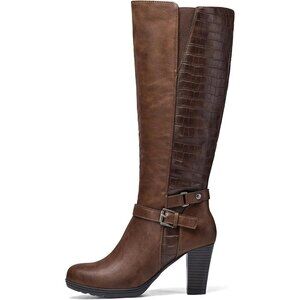 Women's Pu Brown Knee High Imported Chunky Heel Boots With Zipper Shoes